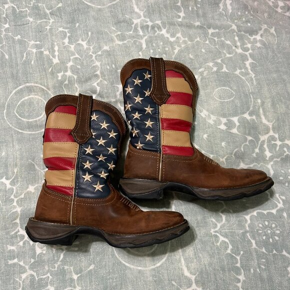 Durango Women's 10" American Flag Brown Leather Western Boots Size 6.5M - Picture 2 of 5